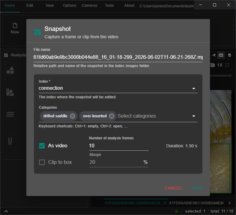 snapshot dialog