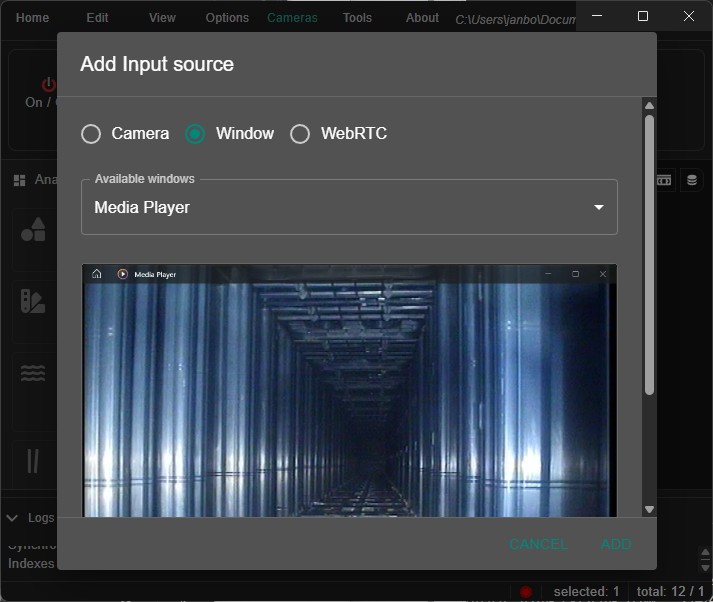 Add input source dialog